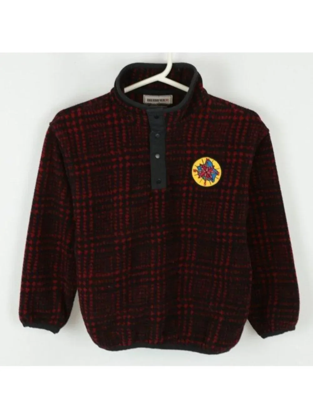 Obermeyer Kids Small Red & Black Plaid Fleece 1/4 Snap Pullover Sweater Jacket